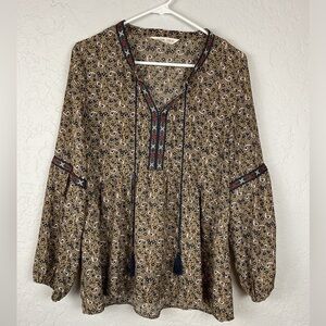 Alchemy Thread Boho Peasant Tunic Paisley Pattern Top Size Small Tassels